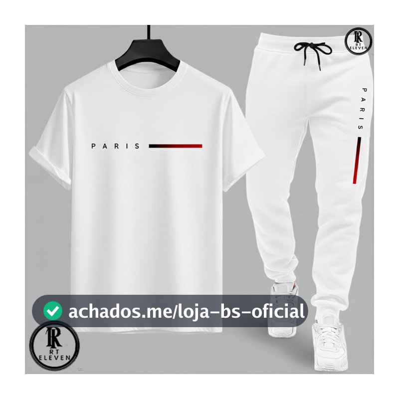 Kit Conjunto Camiseta e Calça moletom Moda masculina camiseta casual Paris Malha Algodão + calça Moletom Com bolso aRT