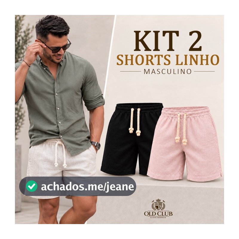 Kit 2 Shorts em Linho Masculino Premium Mauricinho  Social Casual Moda Praia verão Brim Fresquinho