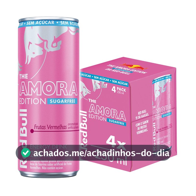 Pack de 4 latas Red Bull Energético, Amora Edition, Frutas Vermelhas, Sem Açúcar, 250ml