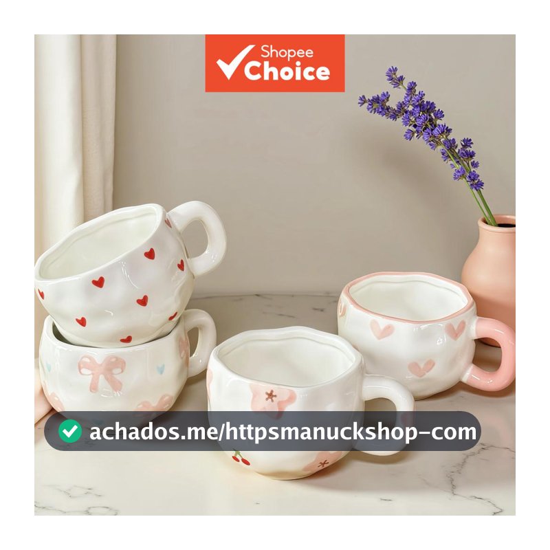 Conjunto De Caneca E Pires De Cerâmica Com Arco Pintado À Mão , Xícara De Chá De Café Fofa Para Escritório Doméstico