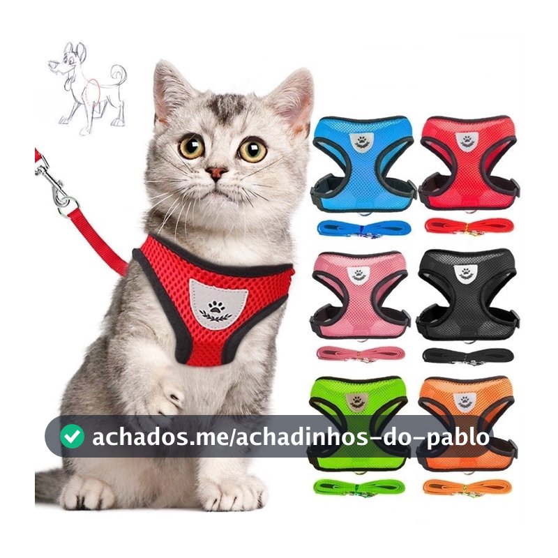 Coleira Peitoral Com Guia para Cães E Gatos Colete Respirável Regulável Super Confortável