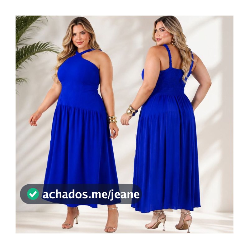 Vestido Longo Plus Size Feminino Decote Frente Única Elegante Alça Trabalhada Lastex nas Costas Veste do 48 ao 54.
