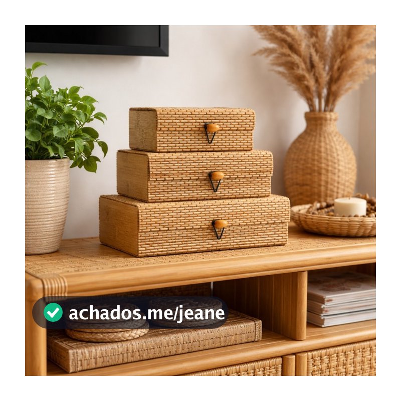 Kit 3 Caixas Organizadoras Porta-Objetos de Bambu Elegância Natural
