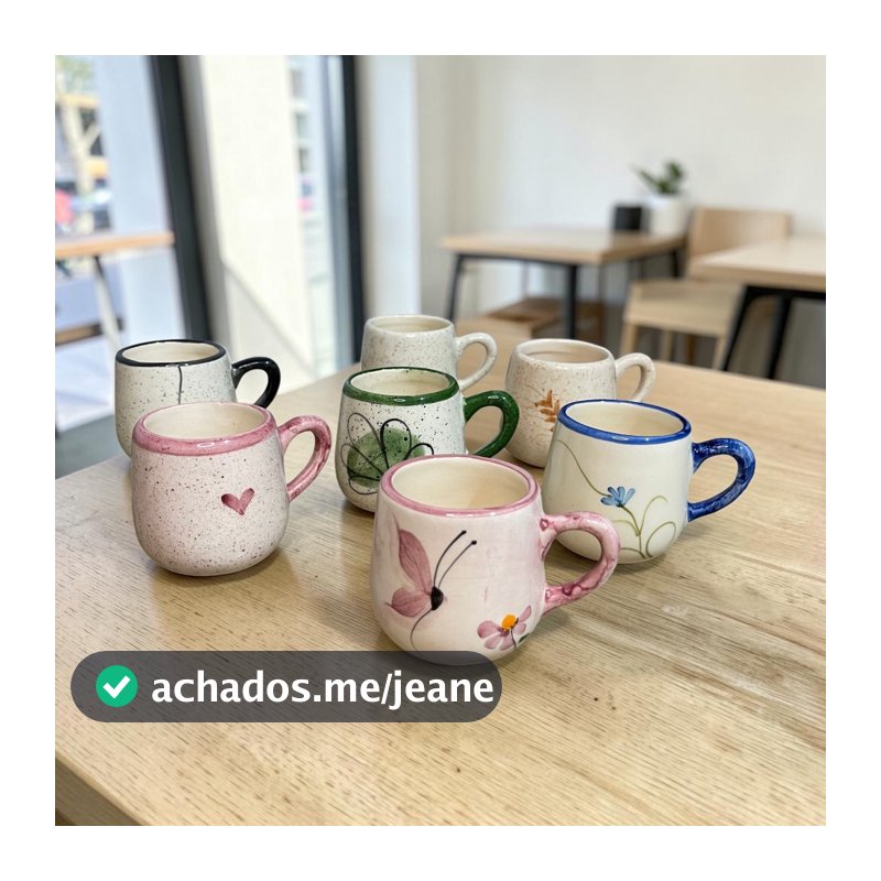 Caneca Xícara Café Bojuda 100ml Cerâmica Decorada Pintada a Mão