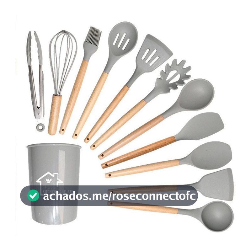 KIT 12 Peças de Utensílios Para Cozinha em Silicone e Bambu