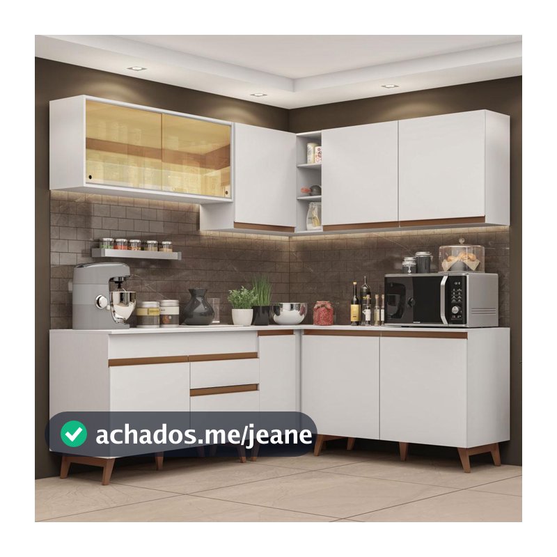 Cozinha Completa de Canto Madesa Reims 382001 com Armário e Balcão - Branco