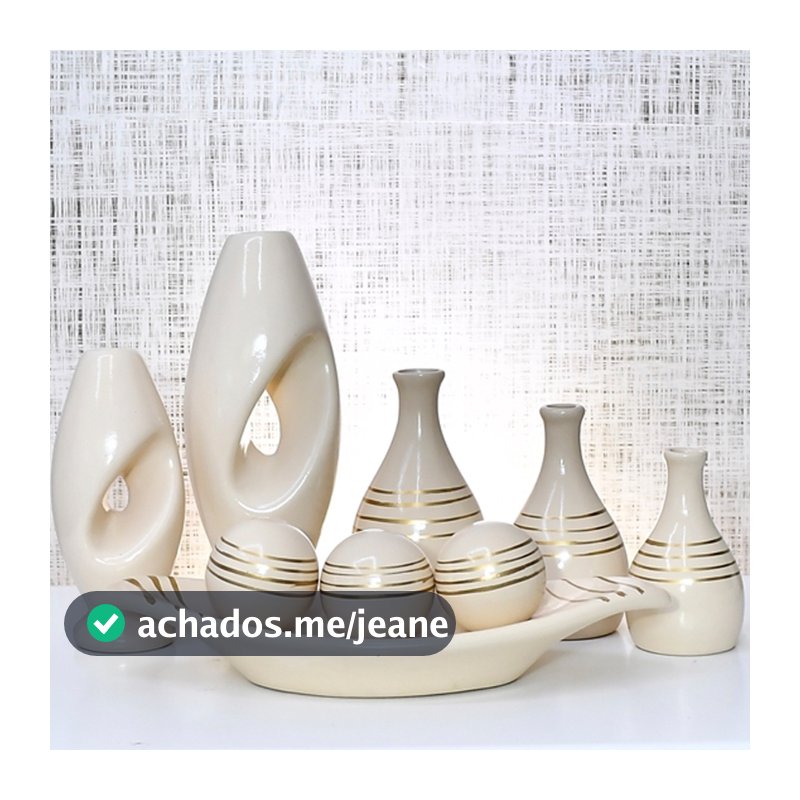 Kit 9 Jarros Decorados Trio Vaso Ceramica Enfeite Centro Mesa Sala enfeite Casa rack Aparador Nicho
