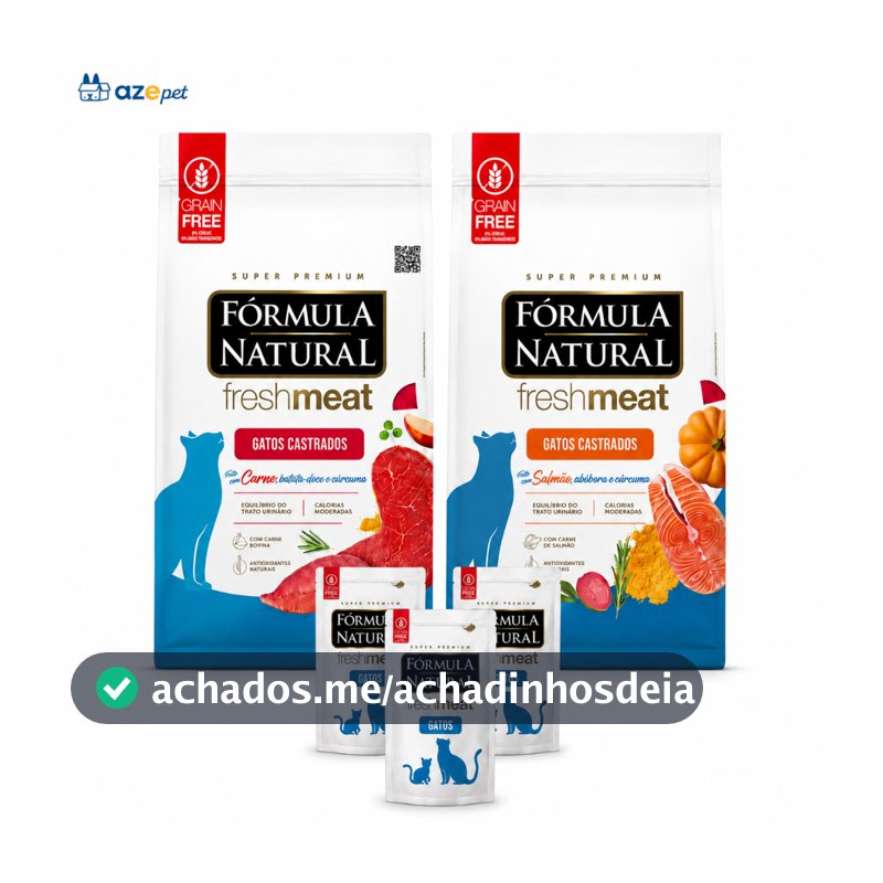 Kit 3 Rações Fórmula Natural Fresh Meat Gatos Castrados 500g Carne Salmão 1,5kg