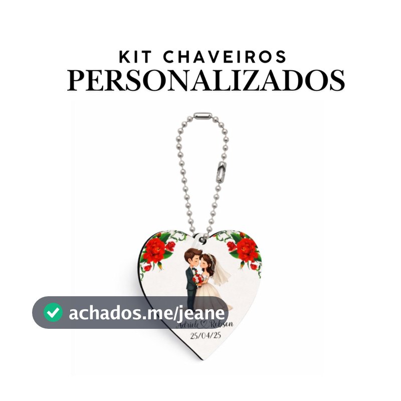 Kit 20 a 100 Lembrancinhas Casamento Chaveiro Coração Personalizado Com Nome Data Presente Noivado