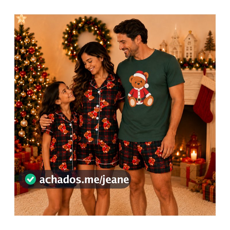 Kit Pijamas Americano Família Natal Mãe Pai e Filha Natalino