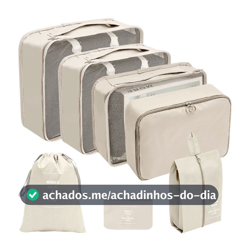 Kit 7 Pecas Bolsa Organizadoras Para Mala Roupas Bagagem Viagem