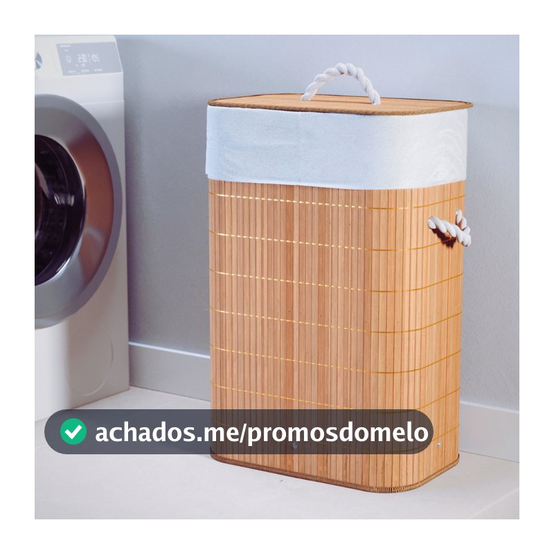 Cesto De Roupa Suja Bambu 72 Litros Lavanderia Com Tampa e Alças Forrado Grande Organizador Banheiro
