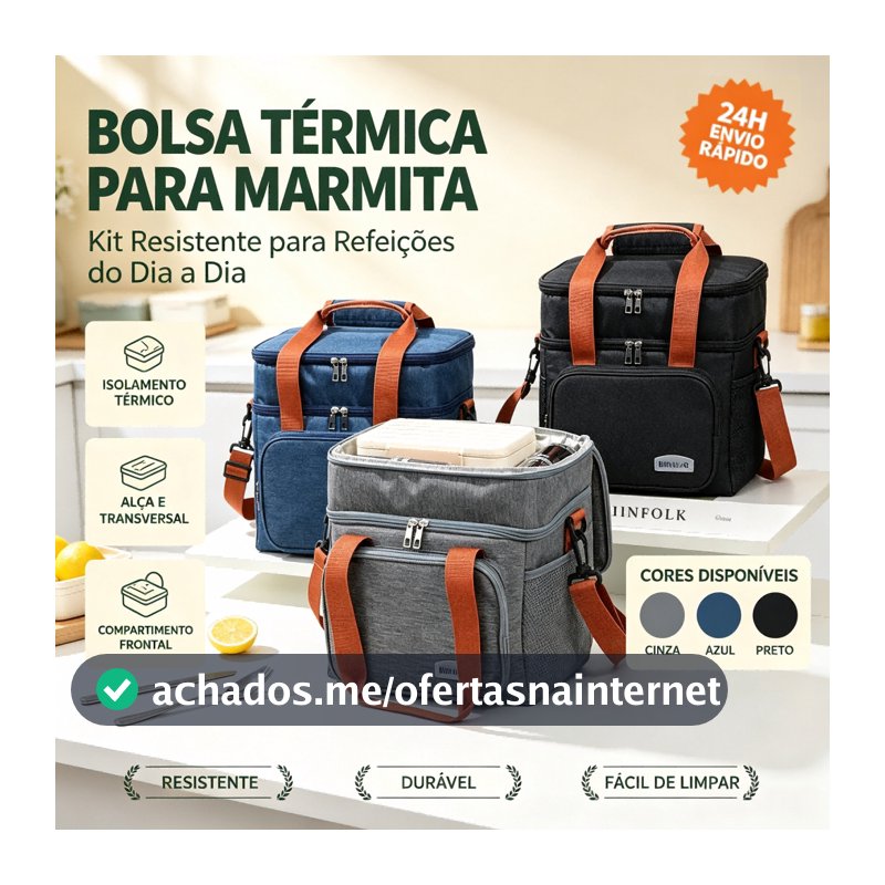 Bolsa Térmica para Marmita Isolante, Alça Transversal Removível, Mantém Comida Quente ou Fria para Trabalho e Faculdade