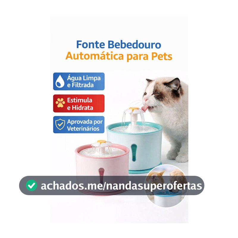 Fonte de Água Automática para Gatos e Cães com Filtro de Carvão – Bebedouro Elétrico Silencioso USB (até 2.4L)