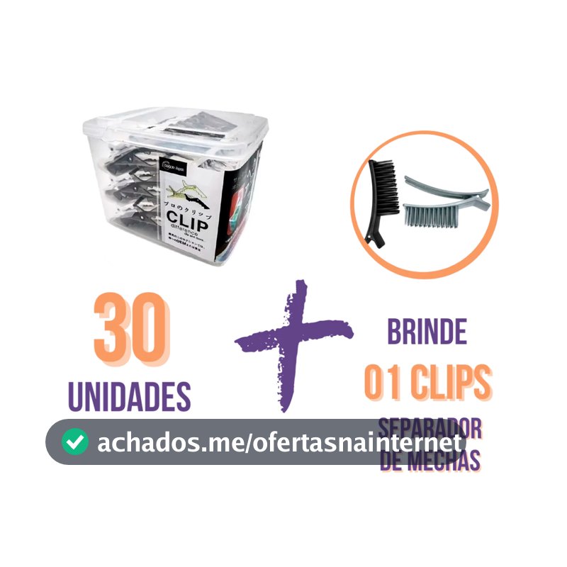 30 Presilha Jacaré Crocodilo Articulado + 01 Clips Separador de Mechas Profissional para Cabelo