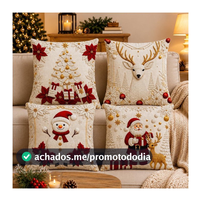 kit Feliz Natal 4 peças capa de almofadas para decoração Natalina