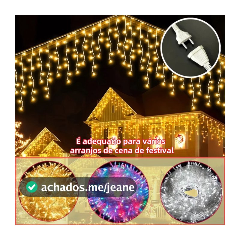 Cascata 400 Led's Decoração Natal Festas até 10m Fixo ou 8 Funções 110v/220v BIVOLT