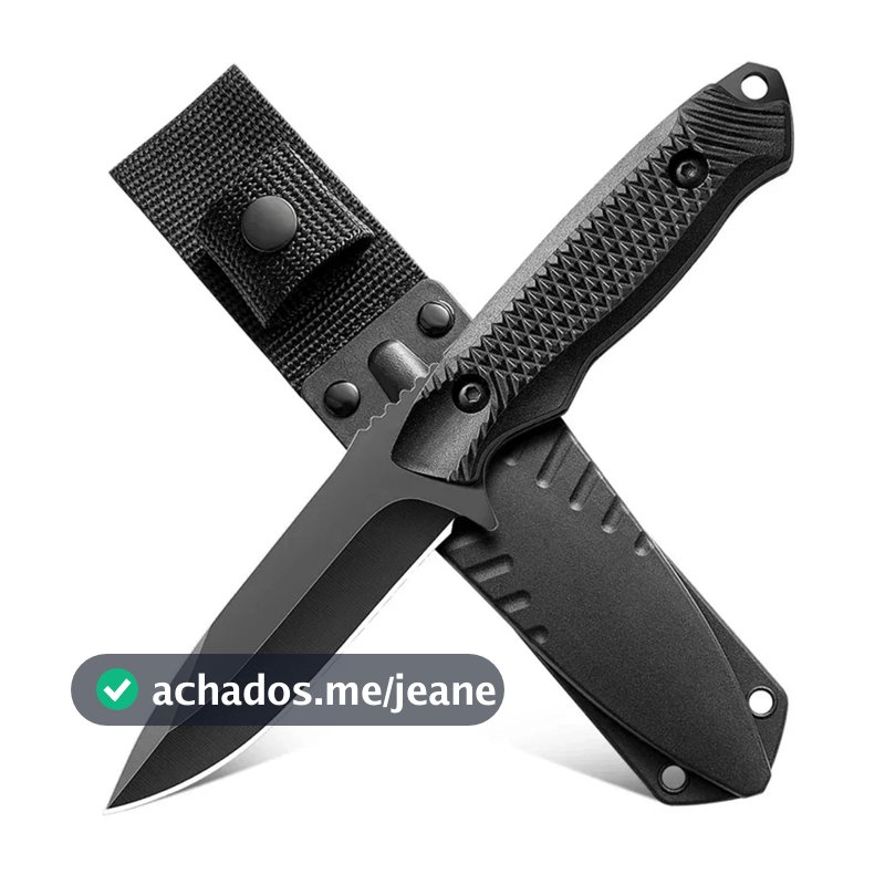 Faca Tática Caça Pesca Sobrevivencia Esportiva Bainha Cinto Acampamento Aço Inox Coleção Izula Preta Artesanal Camping