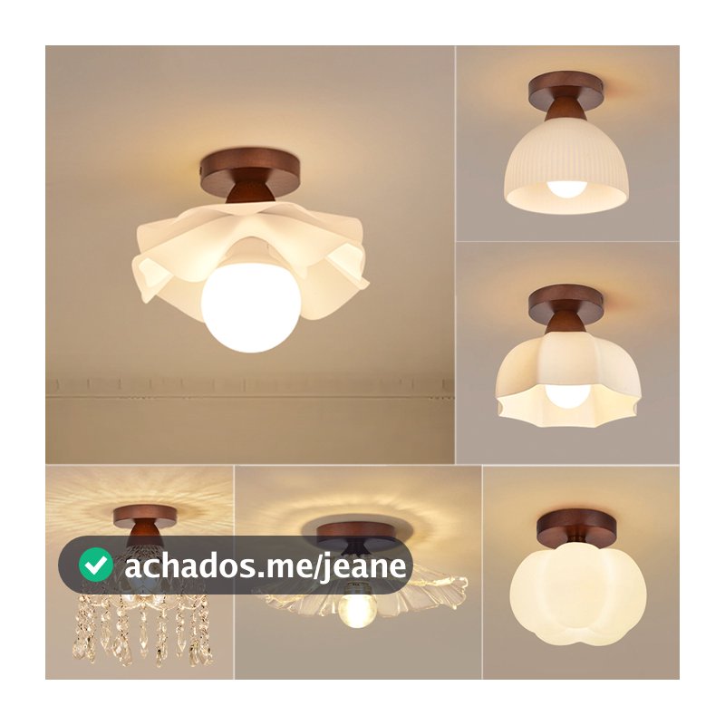 Lampu Plafon Madeira Maciça Luminária De Teto Acrílico Formato De Flor Lâmpada Corredor, Closet, Banheiro, Varanda