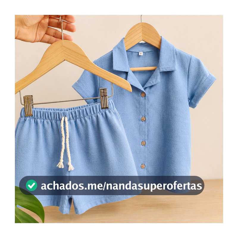 Conjunto Infantil Menino Verão – Camisa com Botões e Gola + Shorts com Elástico