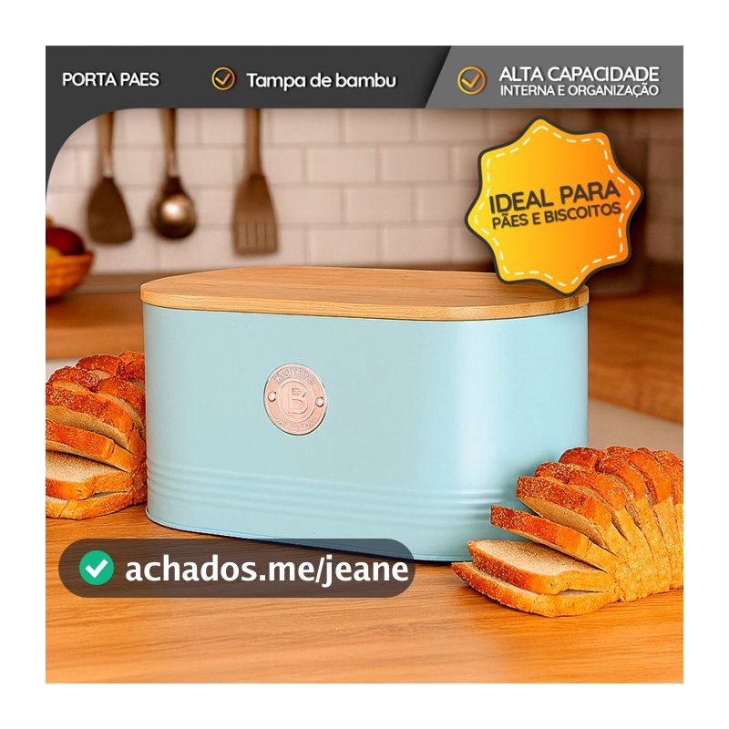 Porta Pão Retrô com Tampa de Bambu Para Paes - Biscoitos Elegante e Resistente