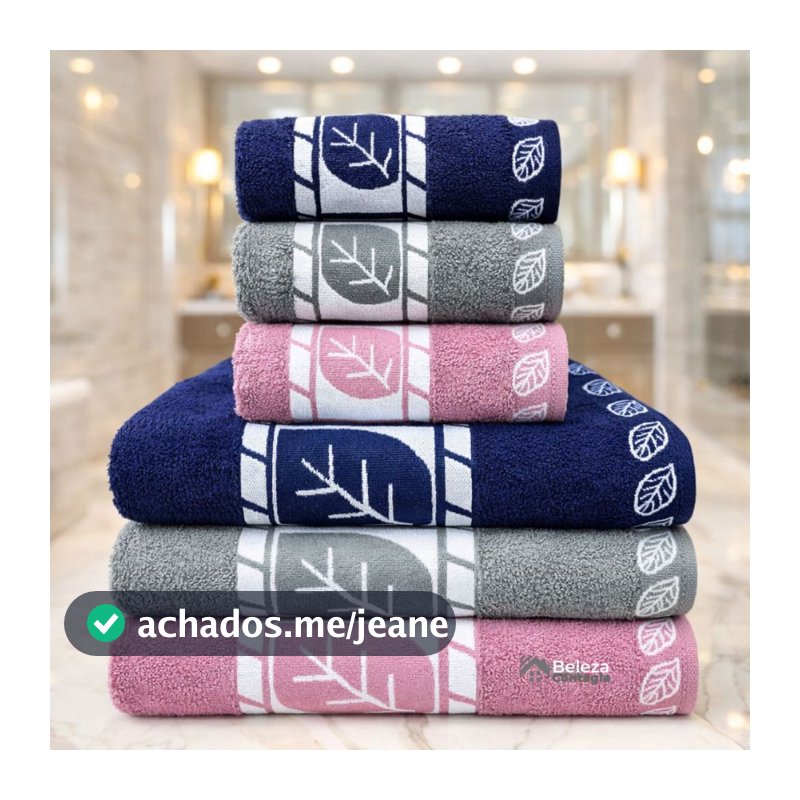 Jogo de Toalhas 6 Peças Gigantes Luxo Premium 1,35m x 75cm 100% Algodão  Bordado Exclusivo em Folhas