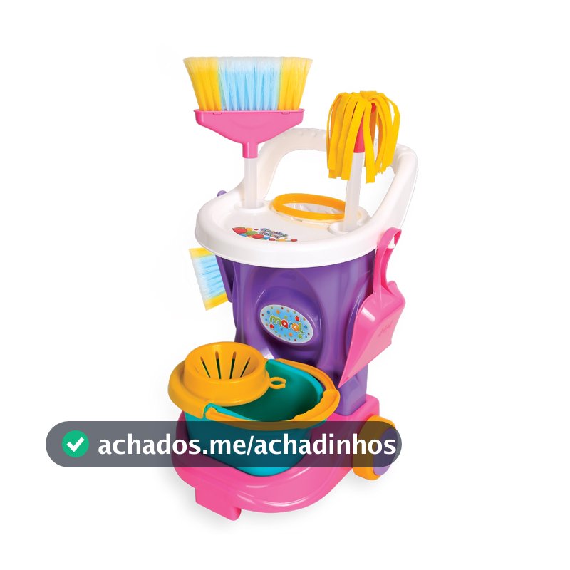 Carrinho De Limpeza Infantil Maral Cleaning Trolley Rosa com Vassoura e Esfregão