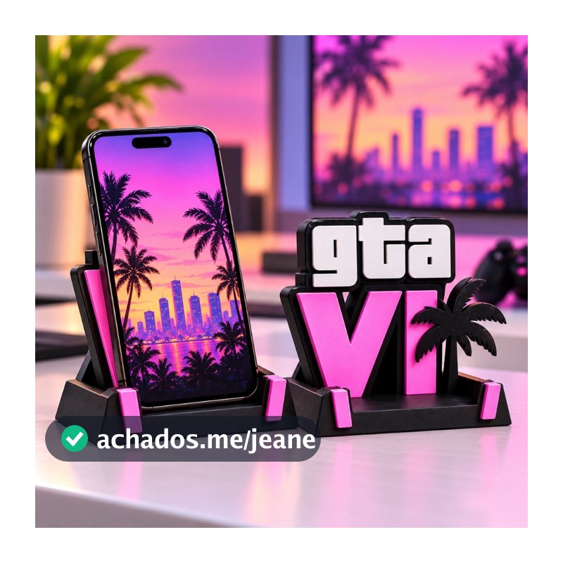 Suporte para Celular GTA VI 6 Gamer 3D Porta Celular de Mesa Decoração Setup Gamer Presente Jogos