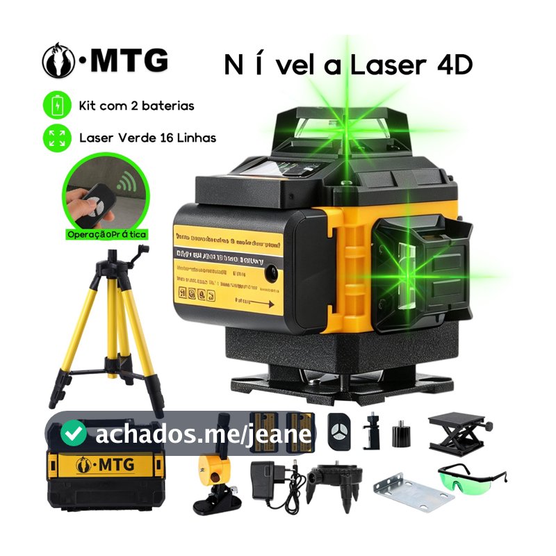 Nível Laser Profissional 16 Linhas Verde 360° 4D Autonivelante 3D para Construção Civil e Reforma Precisão ±1.5mm/5m