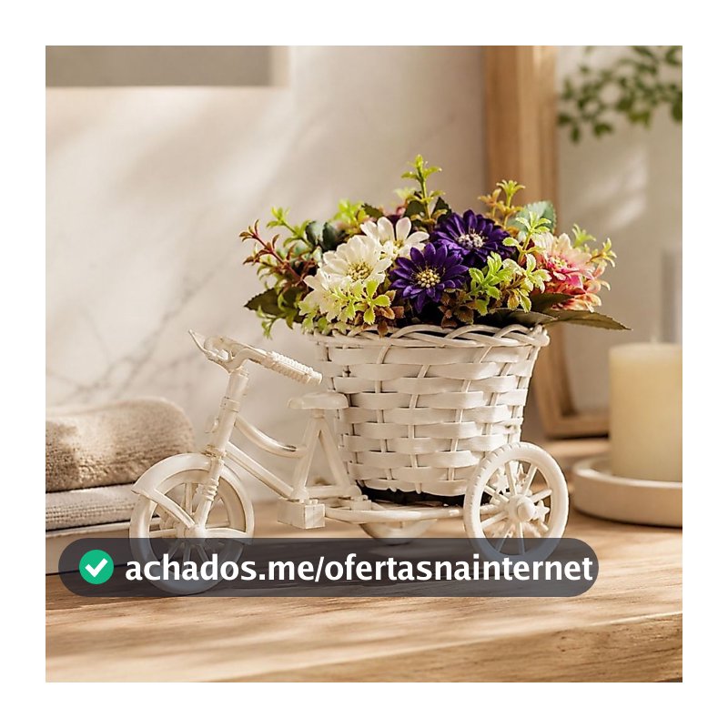 Bicicleta Decorativa Provençal com Arranjo de Flores Artificiais -Enfeite de Mesa Charmoso e Prático