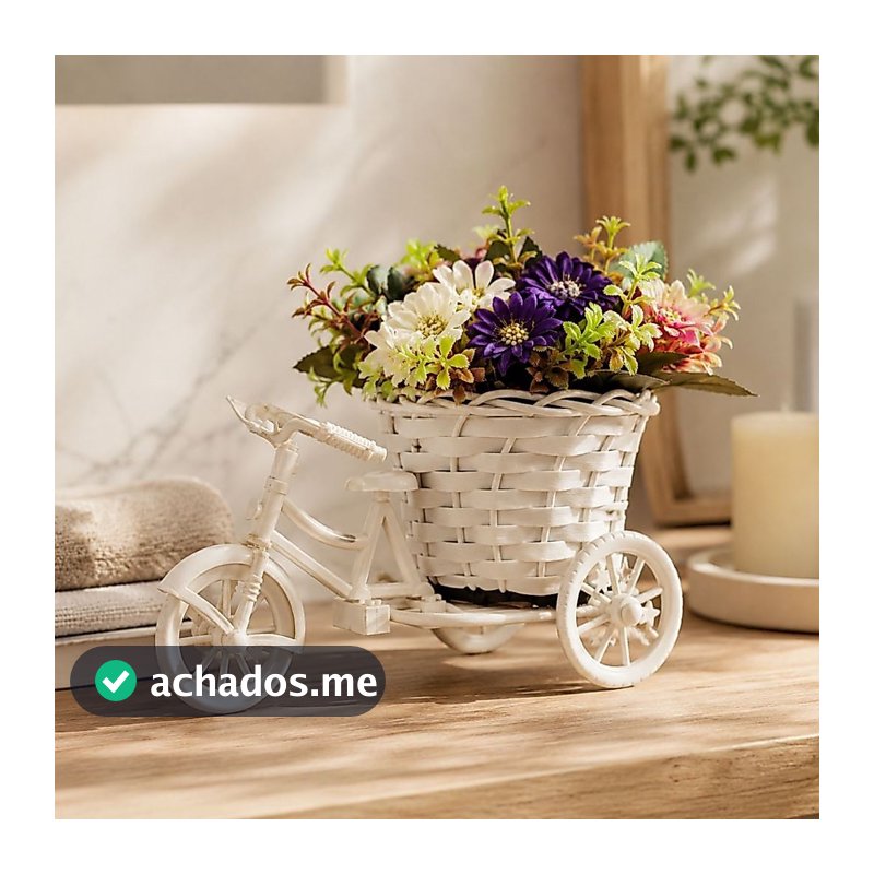 Bicicleta Decorativa Provençal com Arranjo de Flores Artificiais -Enfeite de Mesa Charmoso e Prático