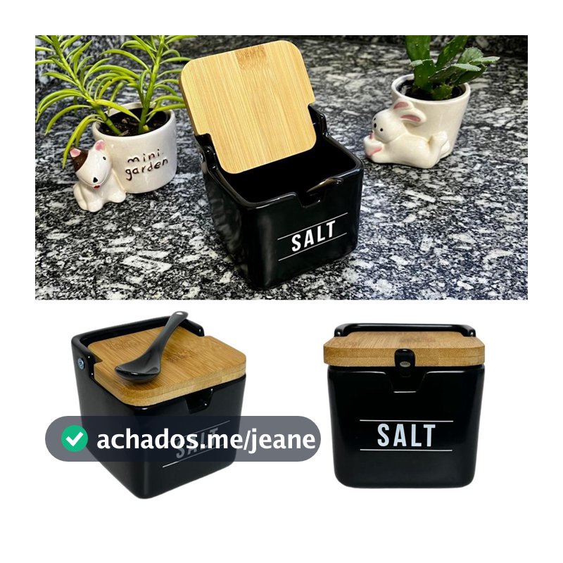 Saleiro Manhattan Em Porcelana Mesa Tampa Bambu C/Colher