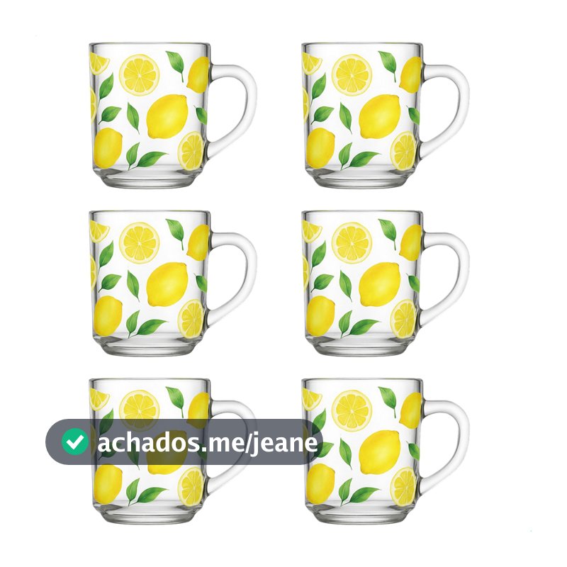Kit Jogo De Xicara Caneca De 230ml De Vidro Decorado Limão Siciliano