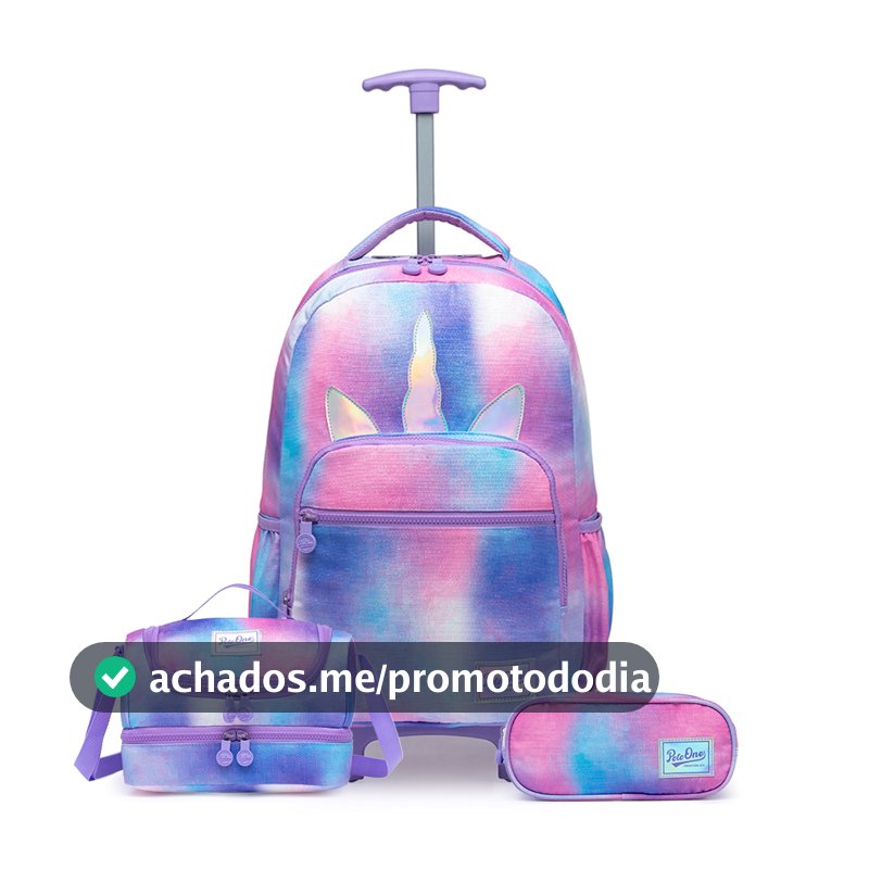Kit Mochila Rodinhas Unicórnio Infantil Juvenil Menina Lancheira Térmica Estojo
