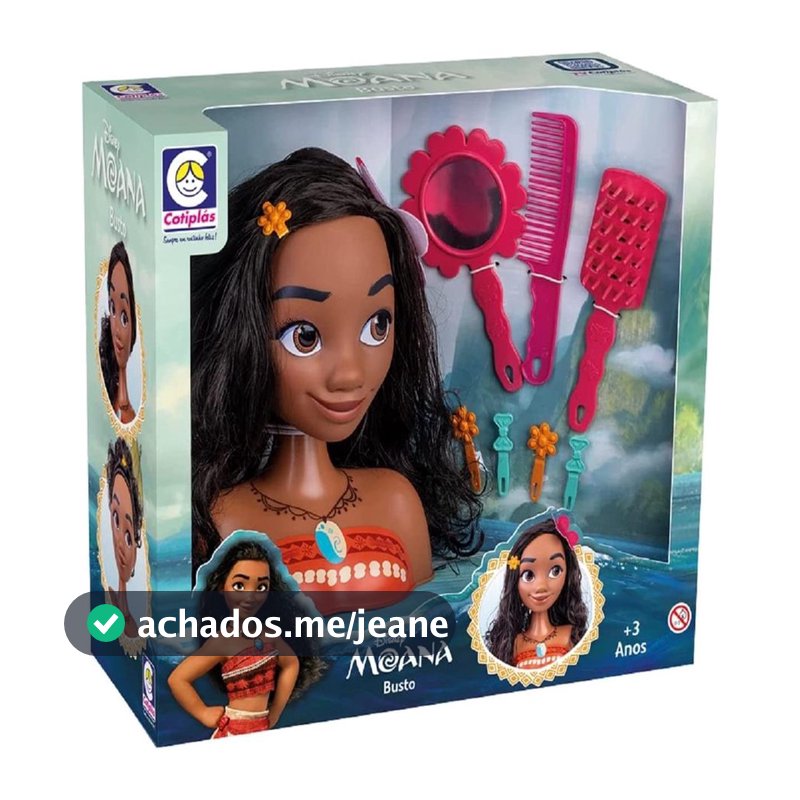 Boneca Moana Busto com Acessorios de Pentear Disney Cotiplas