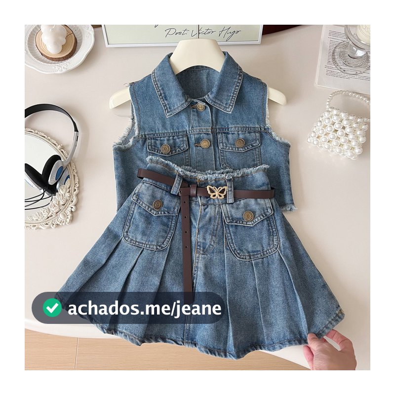 Menina coreana saia jeans terno menina bonito denim terno de duas peças