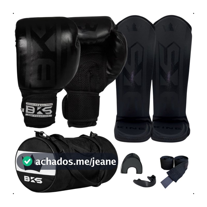 Kit Luva de Boxe Completo para Iniciantes BKS Boxing Muay Thai Kickboxing com Caneleira Bandagem Bucal e Bolsa 5 Peças