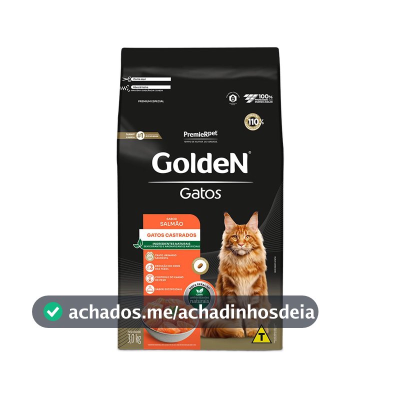 Ração Golden Para Gatos Adultos Castrados Sabor Salmão 3Kg