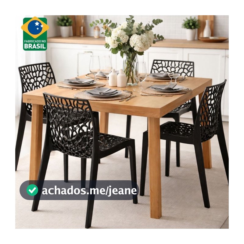 Kit 4 Cadeira de Jantar Gruvyer Preta Moderna Resistente com proteção UV Cozinha Jardim e Área Gourmet Igreja