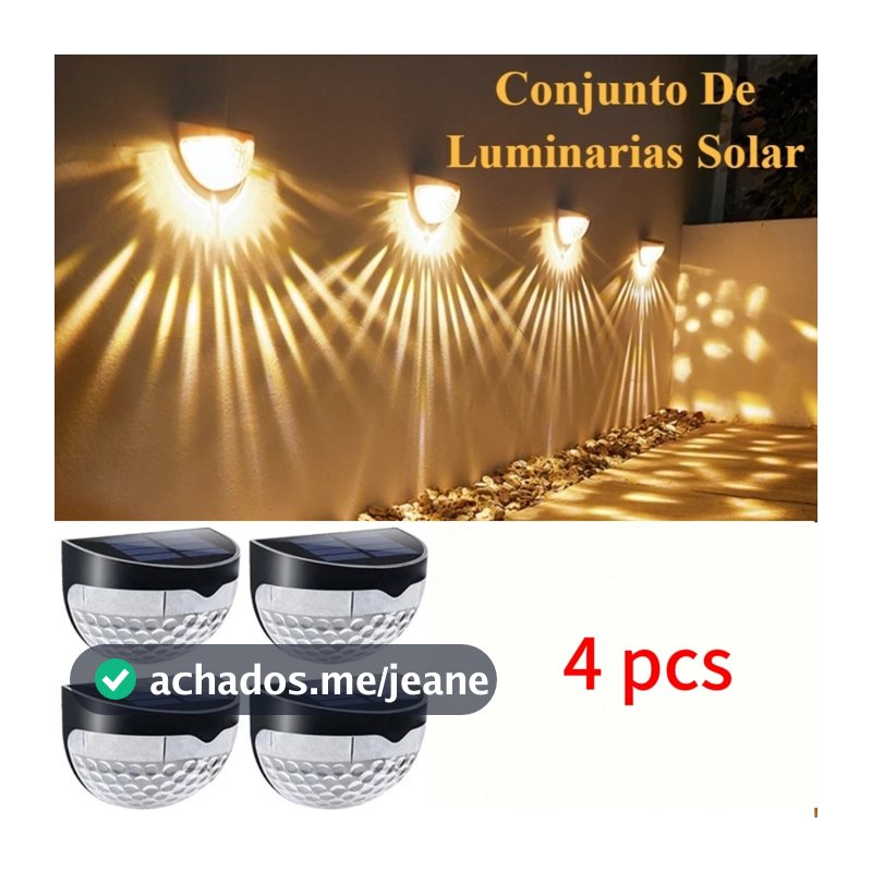 Kit 4 Arandela de Parede Energia Solar Branco Quente ou RGB Bateria Área Externa Fixa Preto