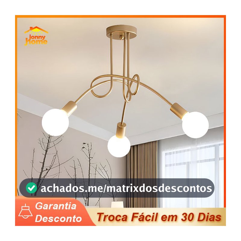 Luminária De Teto Lustre Moderno Sala De Jantar Dourado 3 Lâmpadas Criativo Iluminação 110/220v
