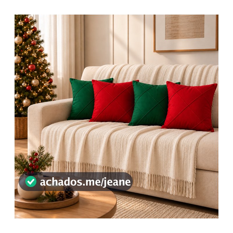 Kit Manta Decorativa P + 04 Capas de Almofada Suede Drapeada Decoração Natalina
