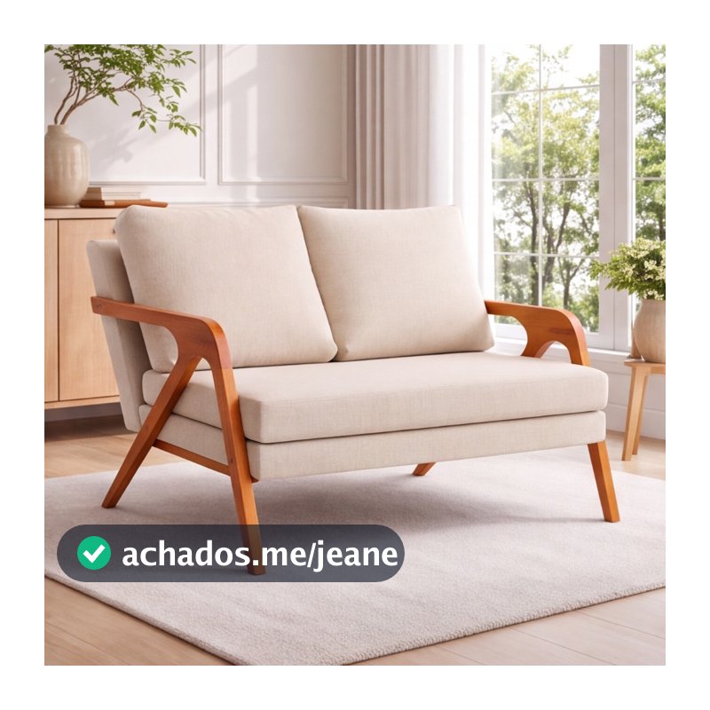 Poltrona Namoradeira Estofada Tecido Em Linho Premium Pés Em Madeira Maciça Resistente Compacto Design Moderno