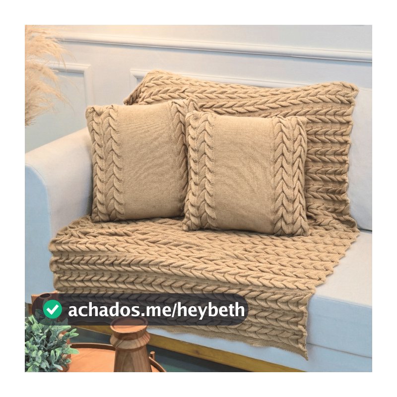 Kit Manta de Tricot Sofá Poltrona 150x100cm Aconchego Decor Sala +  2 Capas de Almofadas 45X45cm