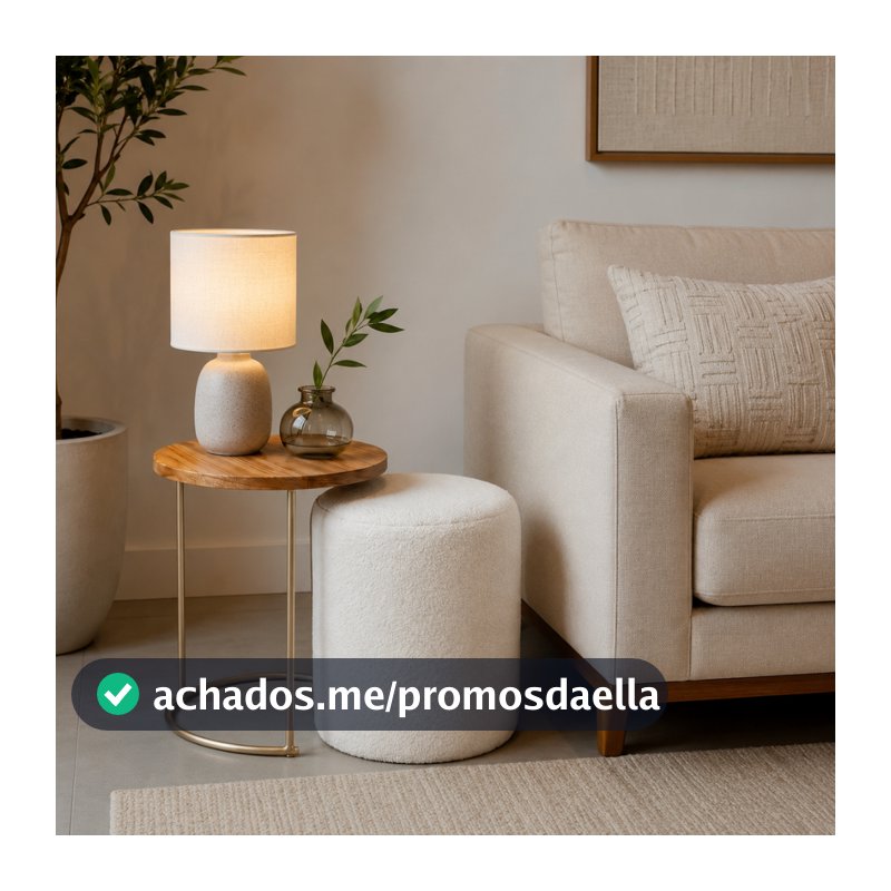 Mesa Lateral Champagne Com Puff Decorativo Estofado Variações de tecidos