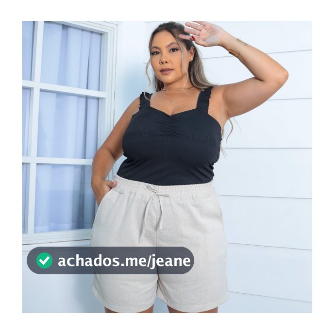 Bermuda De Linho Plus Size Cintura Alta Com Cordão