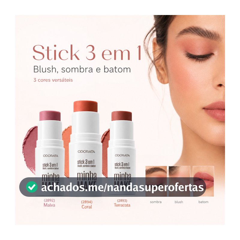 Blush Stick Cremoso 3 em 1 Batom Sombra e Blush Para Lábios Bochechas e Olhos