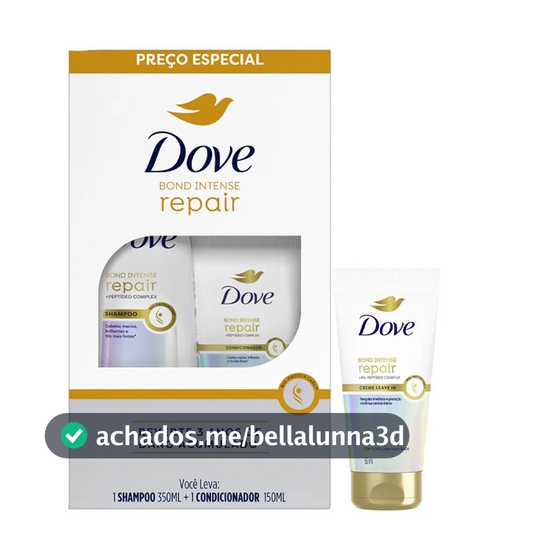 Kit Dove Bond Intense Repair Shampoo 350ml + Condicionador 150ml + Leave In Bond Intense Repair 50ml