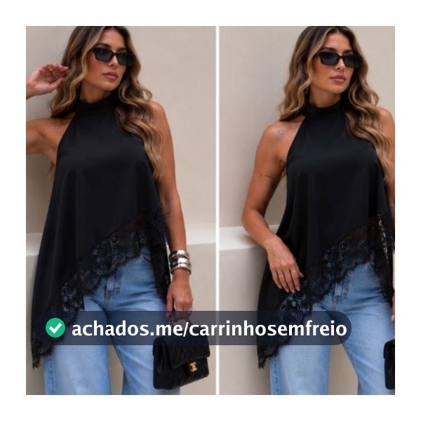 Blusa Feminina Gola Alta Crepinho Premium Assimétrica Renda Elegante Chic Casual Moda Sotisficado