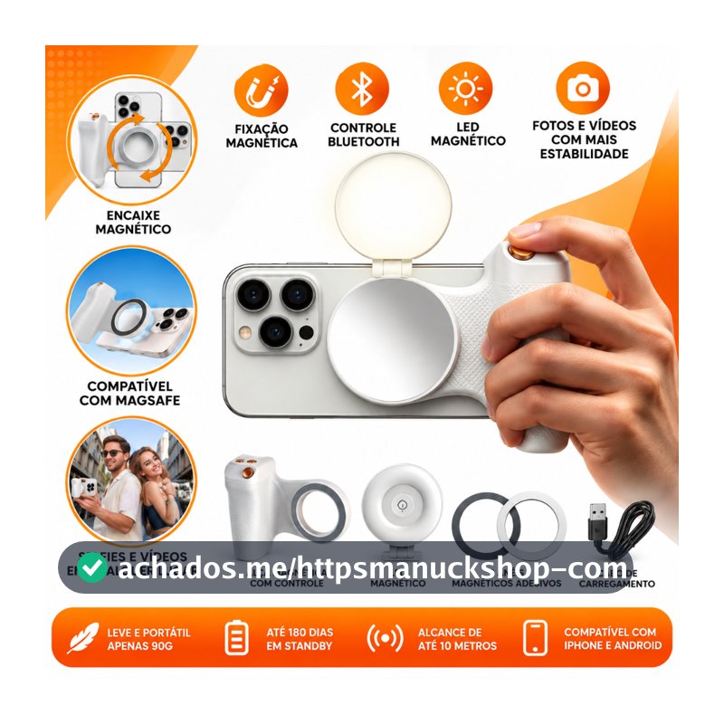 Suporte Magnético Celular Alça Grip Alça Magnética Fotografia MagSafe Controle Remoto Bluetooth